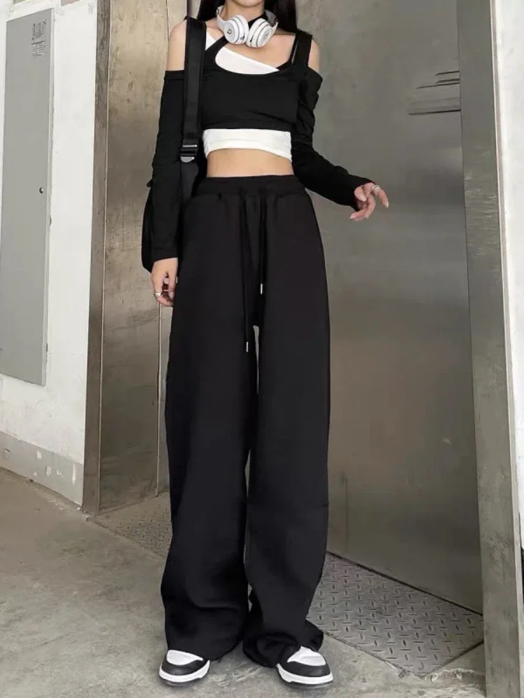 Women Loose Korean Wide-leg Pants 2024 Summer New White Sports Trousers Leisure High Waist Woman Clothes Streetwear Sweatpants