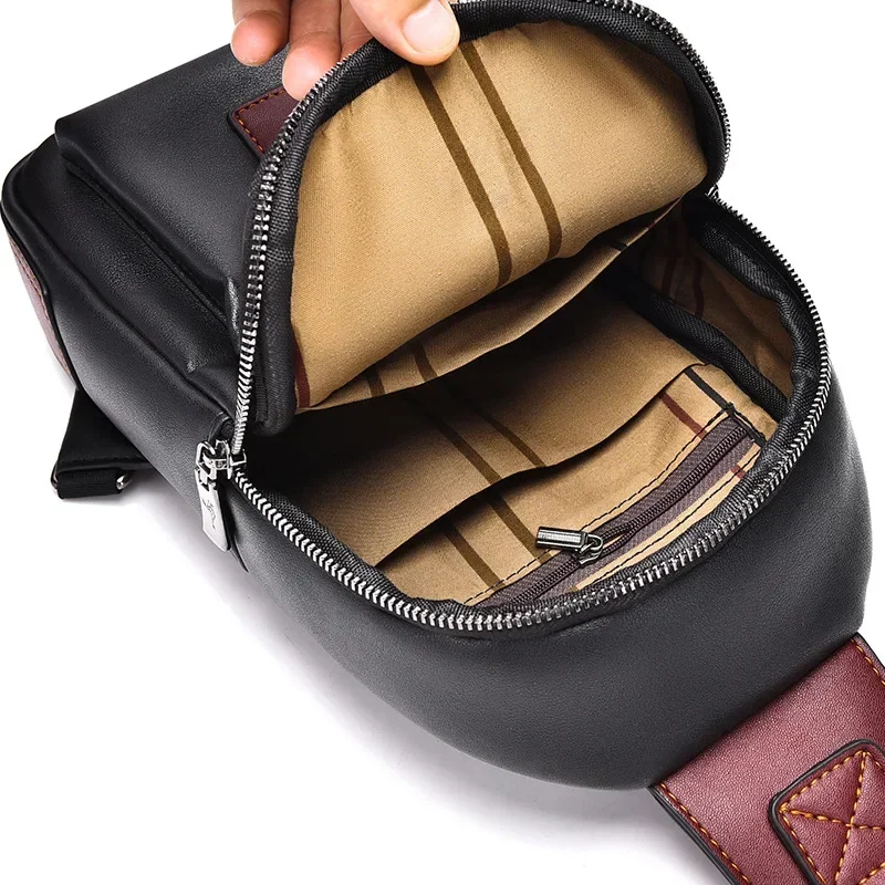 Stylish Men PU Chest Crossbody Bag, Anti Theft Sling Backpack, Portable Shoulder Bag for Outdoor Walking Shopping