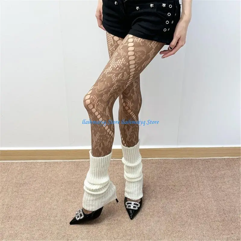 

573B Vintage Hollowed Lace Tights Stockings for Women Twist Dots Pantyhose