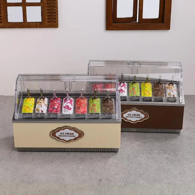 1 conjunto 1/12 casa de bonecas armário de sorvete simulação sobremesa modelo acessórios de comida para casa de boneca decoração crianças fingir jogar brinquedo presente