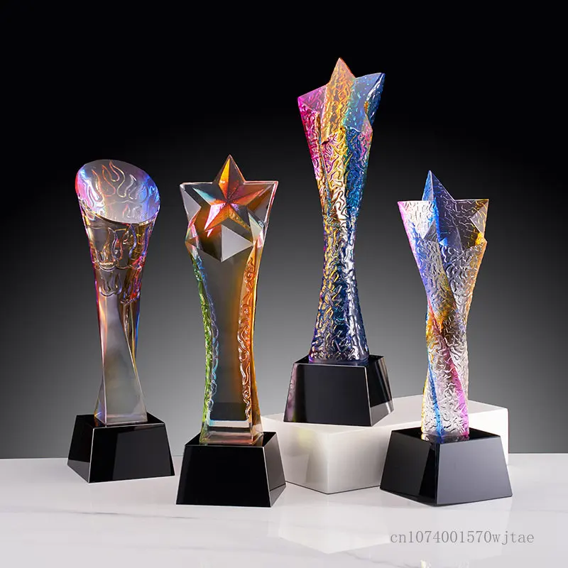 Crystal Trophy Making, Colorful, High-grade, Colored Glass, Creative, Excellent Staff Honor Award, Home Decor Engraving, New 1pc