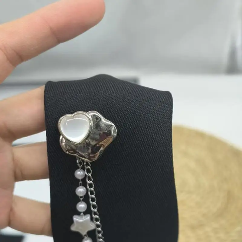 Uniform Black Ties for Senior High School Uniform Pre-tied Metal Chain Butterfly 