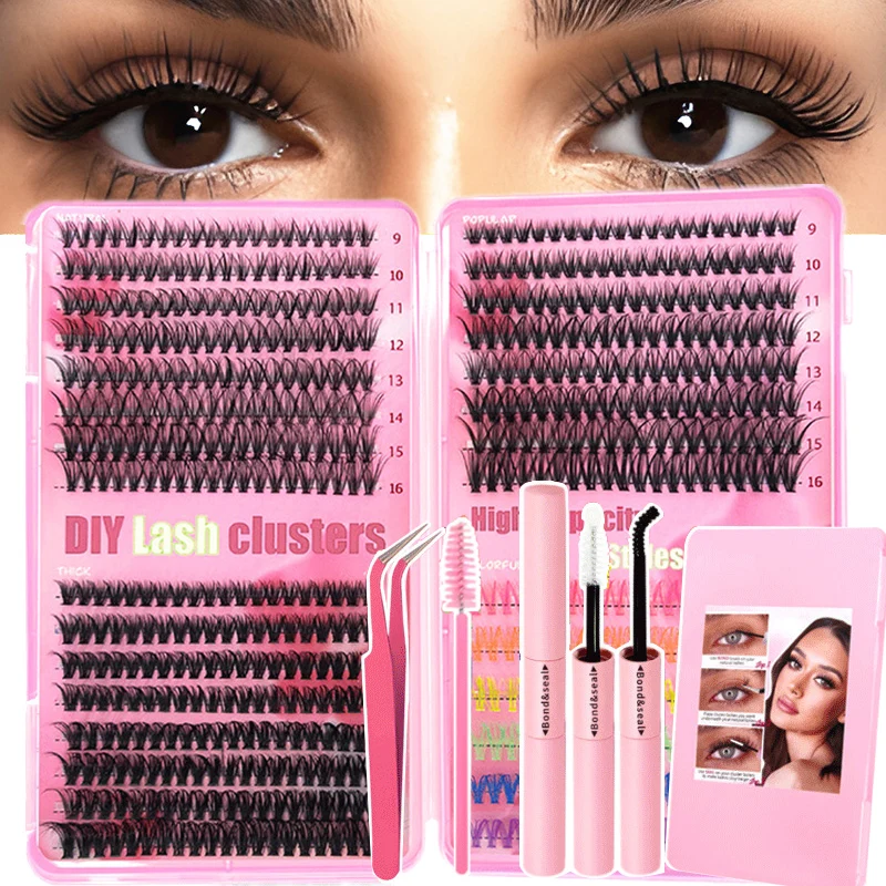 

Eyelash Extension Kit 30D40D50D Lash Cluster Curl 9-16mm Eyelash Set Individual Lashes Kit with Bond and Seal Tweezers and Brush