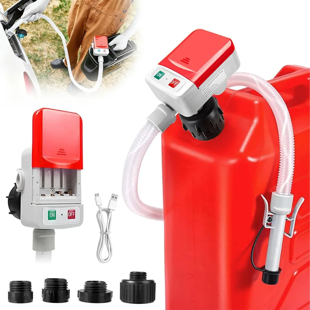Pompe à carburant à arrêt automatique - Pompe de transfert portable 12V/USB-C pour essence, diesel, kérosène (12L/min) avec tuyau de 52 pouces (1,32 m), 4 adaptateurs et fonction mains libres - Idéale pour voiture, bateau, générateur