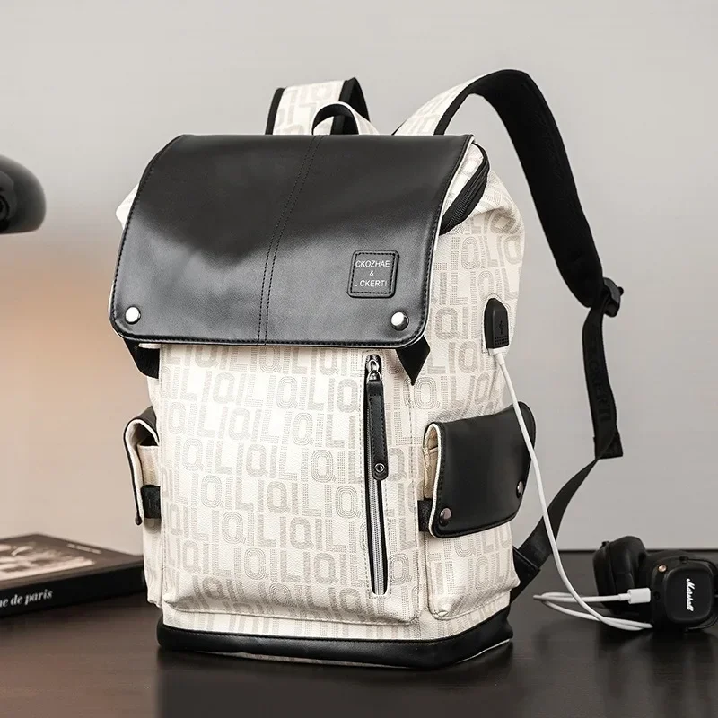 

Fashion Letter Print Men's Backpack with USB Interface Backpacks Men Large Capacity 14 Inch Laptop Bag Outdoor Travel Backpack