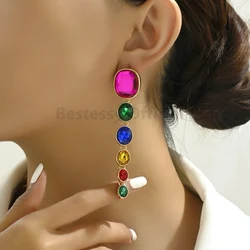 Elegant Long Tassel Drop Earrings For Women Colorful Round Design Luxury Glass Statement Jewelry Festival Vintage Ornaments Gift