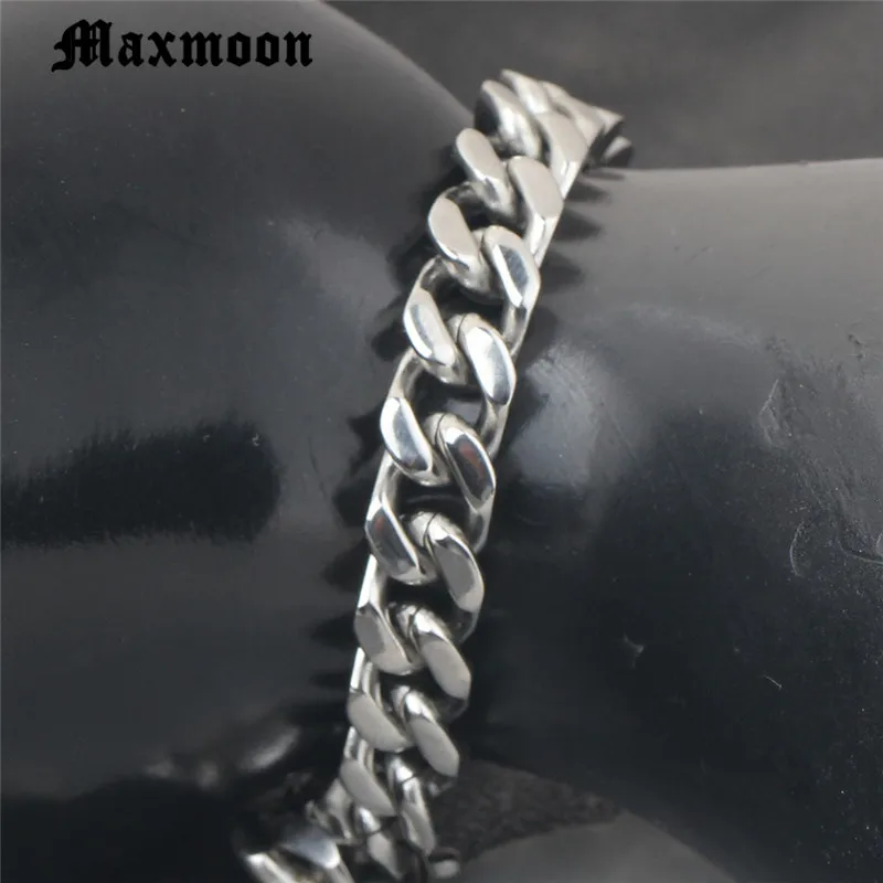 Maxmoon Mens Bracelet Chain Polished Stainless Steel Silver Color Black Gold Chains Bracelet for Men Cuban Link 3/4/6/71mm