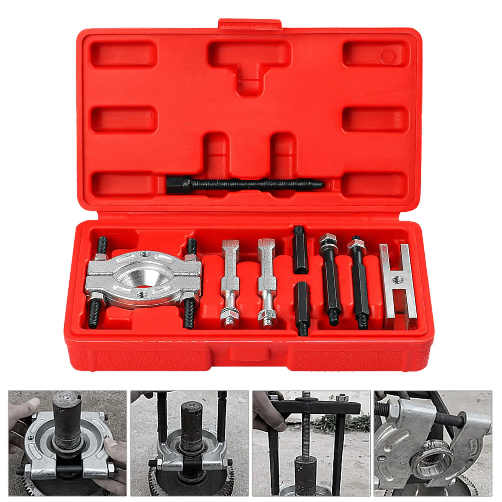 Professional 9Pcs Bearing Separator and Puller Set Bearing Removal Tool Set Bearing Separator Car Repair Tool Kit with Red Case