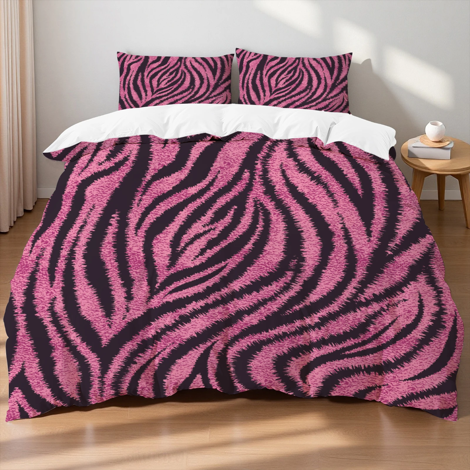 Bettwäsche-Set im amerikanischen Stil, Queen-Size, rosa Leopardenmuster, Bettbezug mit Kissenbezug, Einzelbett, Doppelbett, King-Size, weicher Bettbezug