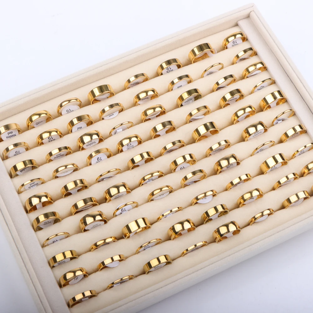 10/20 قطعة/الوحدة الموضة الكلاسيكية بسيطة الفولاذ المقاوم للصدأ خواتم للنساء الرجال مزيج نمط ذهبي فضي أسود اللون مجوهرات هدايا الحفلات