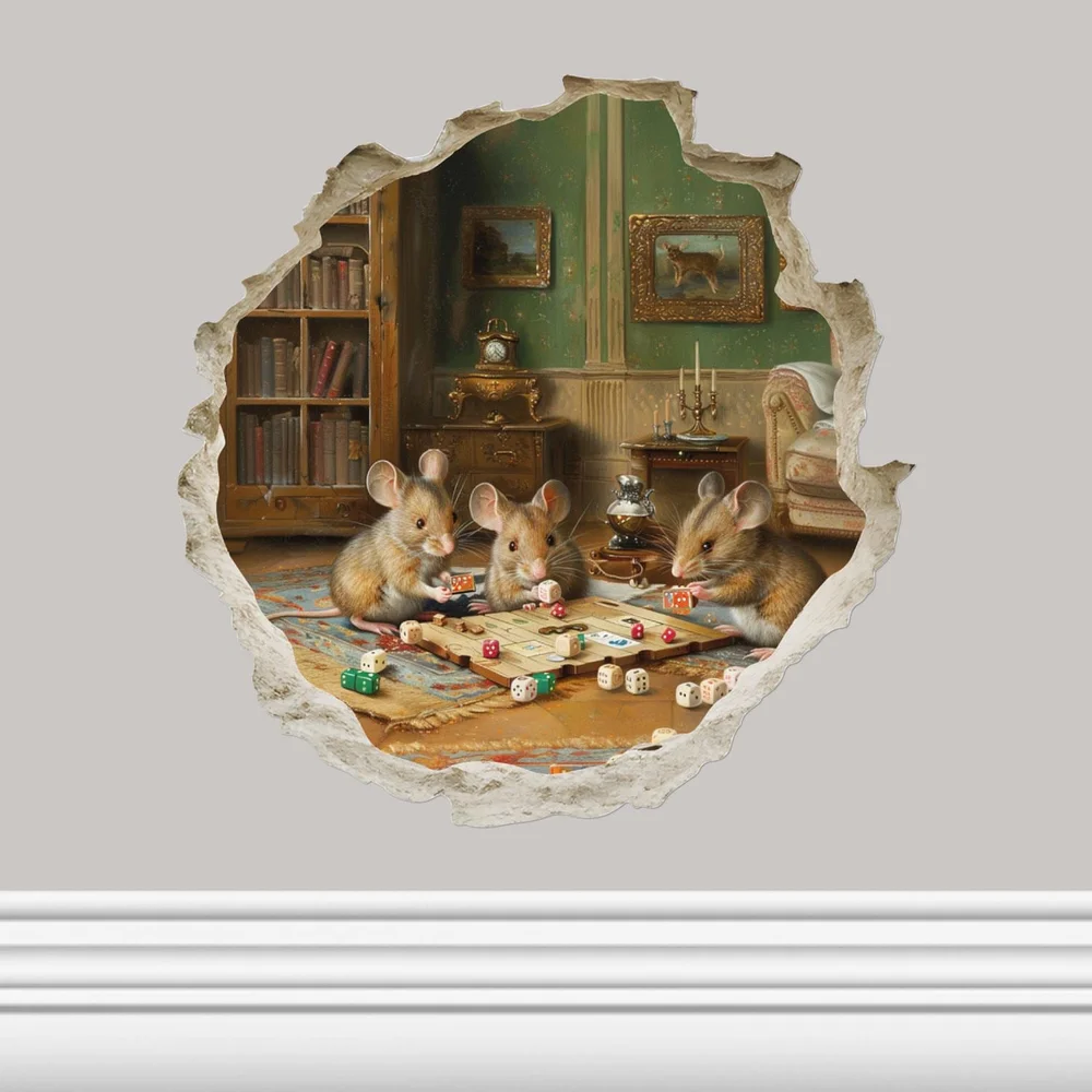 Playing Mice In Mouse Hole Vinyl Car Sticker Self Adhesive Decal for Truck Window and Laptop Creative Car Decor