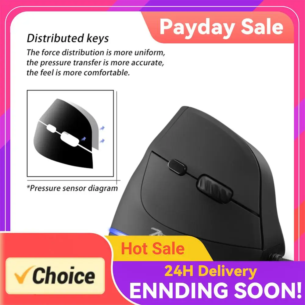 

Игровая мышь ZELOTES T20 Pro для офиса и геймеров, проводная вертикальная оптическая мышь с 6 кнопками для ПК