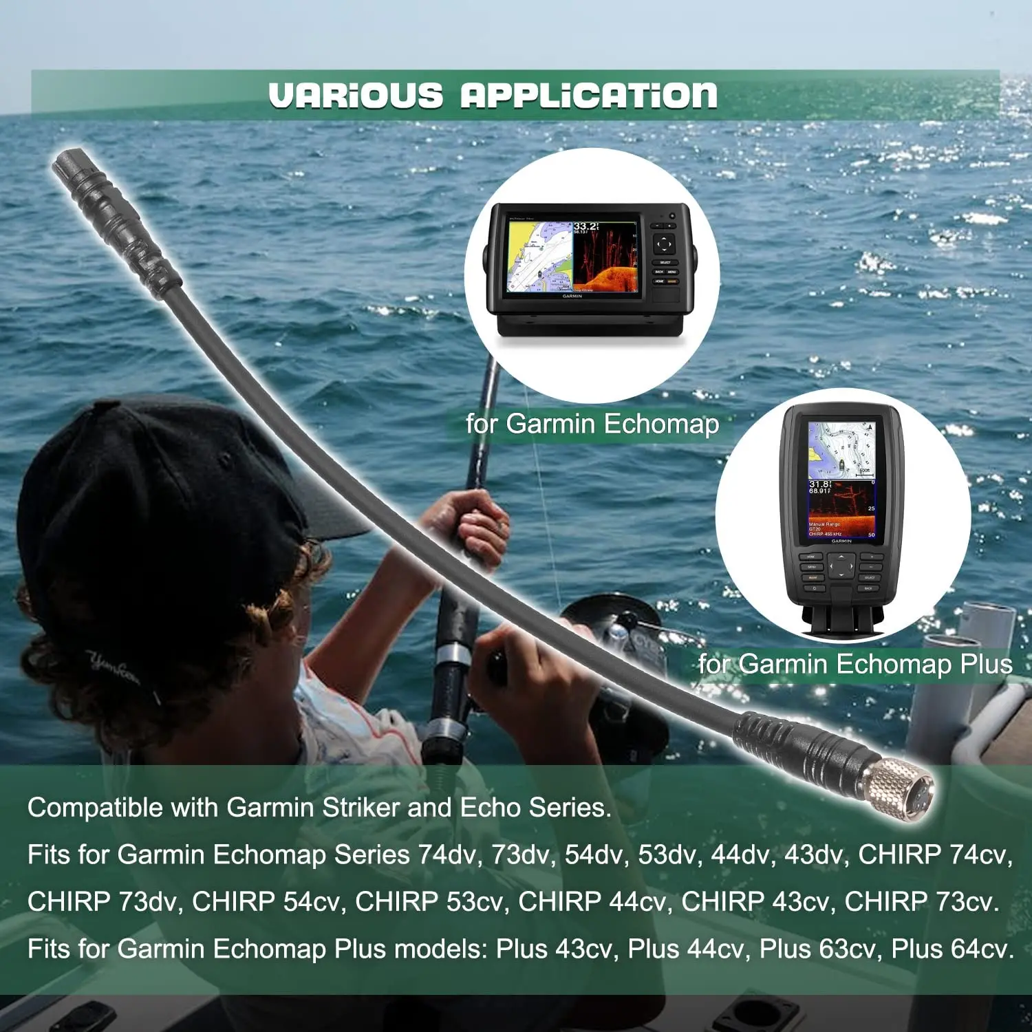 MX 1852072 MKR-US2-12 uniwersalny Sonar 2 kabel Adapter kompatybilny z Garmin Echo, echoMAP, echoMAP, estriker serii echosonda