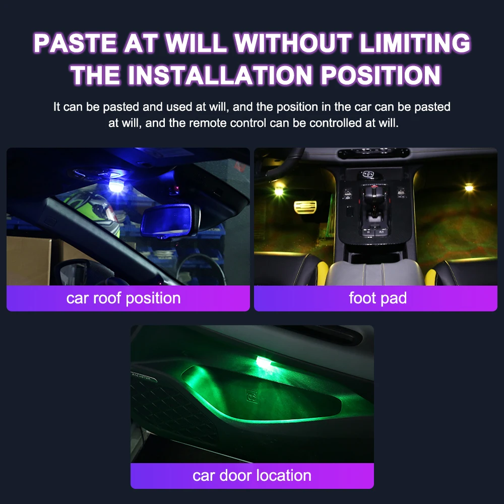 Wireless Adhesive LED Car Interior Ambient Light Remote Control Decoration Auto Roof Foot Atmosphere Lamp diamond diving light