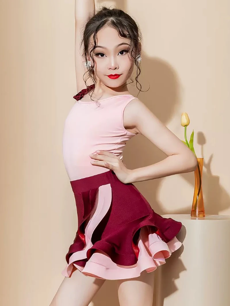 Kinder Meisje Latin Dans Grote Rok Zoom Training Rugloze Samba Stierenvechten Chacha Rumba Professionele Wedstrijd Kostuum