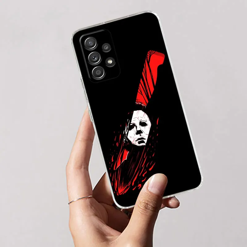 Michael-Myers Horror Halloween per Samsung Galaxy A55 custodia A54 A52 A53 A15 A14 A13 A21S A23 A51 A34 A35 A33 A32 A72 Cover per telefono