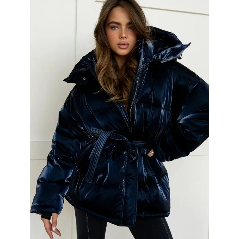 

Новая женская теплая куртка-худи оверсайз из хлопка с утеплителем на осень-зиму, с высоким воротником, однотонная, для вечеринок