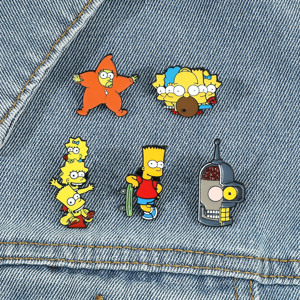 Disney Anime The Simpsons Cartoon Figure Brooch Simpsons Creativity Badge Jewelry for Clothing Backpack Lapel Pin Accessories