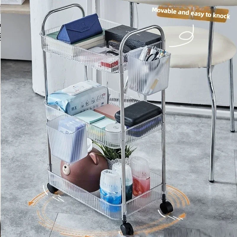 رف متنقل مع عربة تخزين عجلة عربة دوارة من الأكريليك الشفاف عربة منزلية لمنظم أشتات مستحضرات التجميل للوجبات الخفيفة