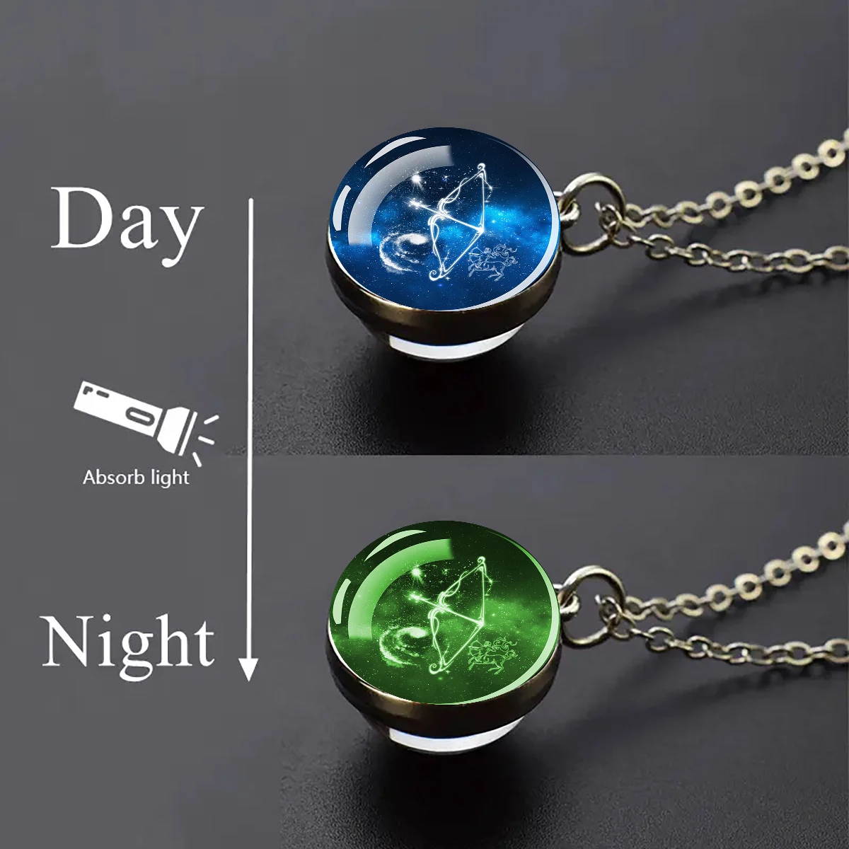 12PCS Luminous Zodiac Necklace Set, Glow in the Dark 12 Constellation Blue Galaxy Glass Ball Pendant Necklaces, Birthday Gift