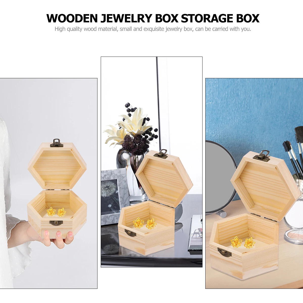 

Wooden Jewelry Box Storage Container Small Trinket Case Holder ganizer Retro Creative Durable Safe Earrings Rings Beads Travel