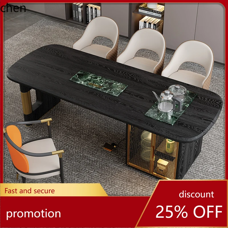 HT Large Tea Table and Chair Set Kung Fu Tea Brewing Table Luxury Stone Tea Tray Modern Minimalist Style