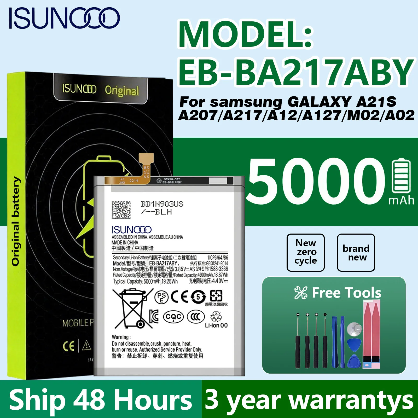 EB-BA217ABY Akku für Samsung, neuer 5000-mAh-Handy-Akku für Samsung Galaxy A21s SM-A217F / A12 SM-A125F + Werkzeug