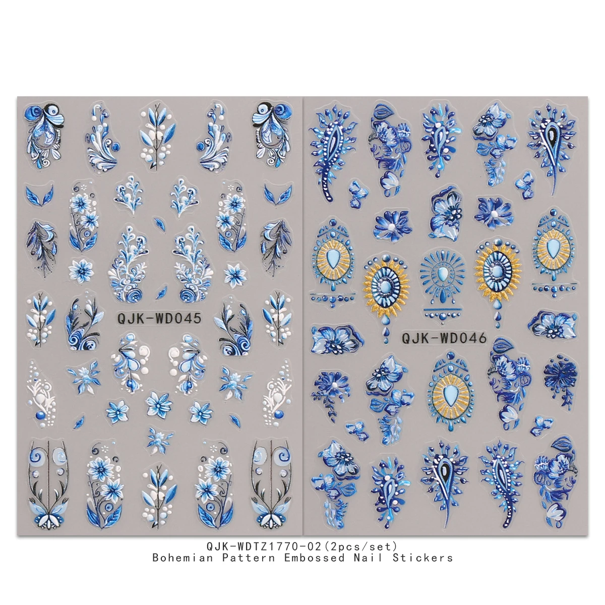 2 uds pegatinas de decoración de uñas en relieve con patrón bohemio, calcomanías artísticas para decoración de uñas, fácil de aplicar, bricolaje, regalo, maquillaje de fiesta