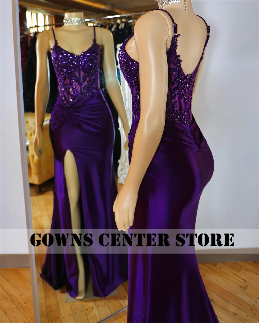 Purple Spaghetti Evening Dress Mermaid Middle East High Split Formal Party Dress African Chic Wedding Guest Customized