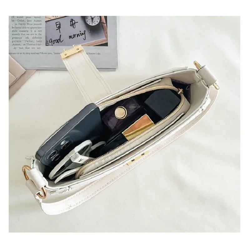 Vintage Trendy Ladies Underarm Shoulder Bag Solid Color Lacquer PU Leather Handbag Women Fashion Brand Simple Female Chain Purse