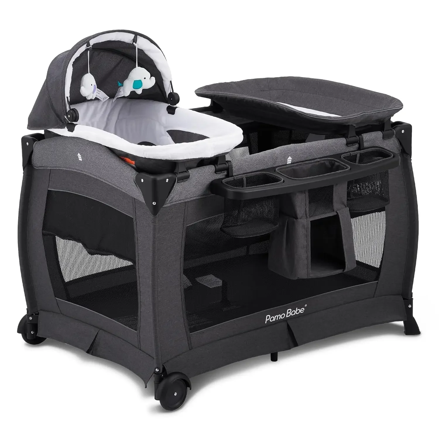 Deluxe Nursery Center, Foldable Playard for Baby & Toddler, Bassinet, Mattress, Changing Table for Newborn(Black)