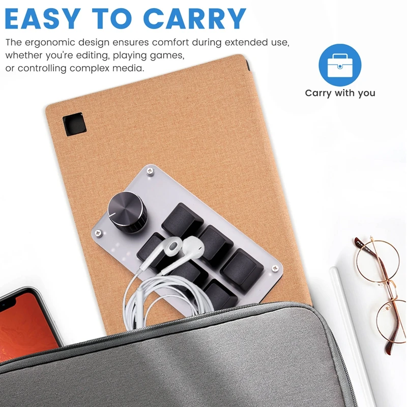 AA01-6 Key 1 Knob Copy Paste Mini Button Wired RGB Mini Mechanical Keyboard For Gamers/Designers/Video Editor