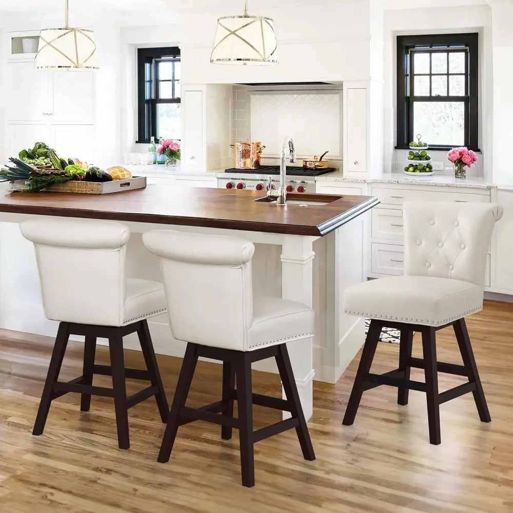 

Counter Height Bar Stools Set of 2, 26 Inch Swivel Bar Stool with Back, Faux Leather Counter Stools with Footrest