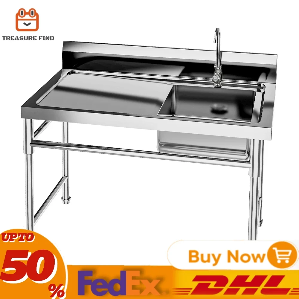 

304 Stainless Steel Sink Single Bowl Commercial Kitchen Sink w/Workbench, Stainless Steel 47 x 24 x 32 Kitchen sink accessories