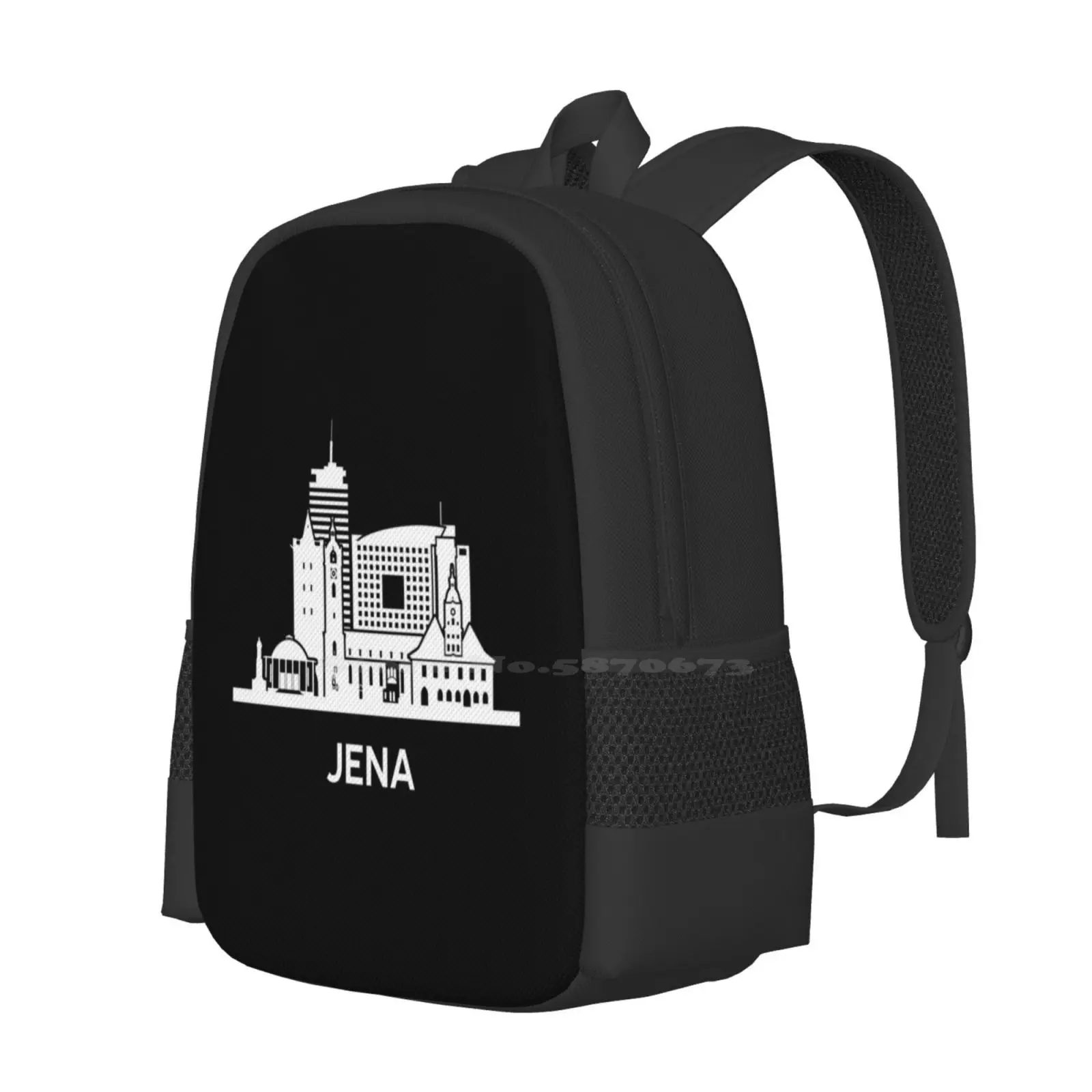 Jena Skyline-mochila con diseño de patrón blanco, mochilas escolares, Jena Turingia, Vector aislado, símbolo de viaje de Alemania, ubicación de la ciudad