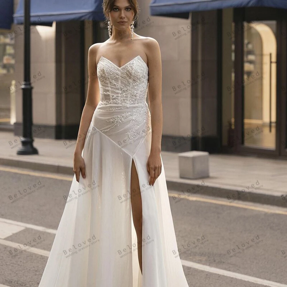 

Vintage Wedding Dresses Elegant Bridal Gowns Lace Appliques Sleeveless Backless Robe High Slit Vestidos De Novia Customized 2025