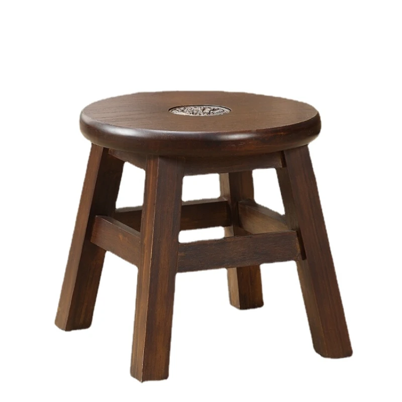 Hxl American Retro Solid Wood Small Bench round Stool Coffee Table Stool Low Stool Shoe Changing Stool