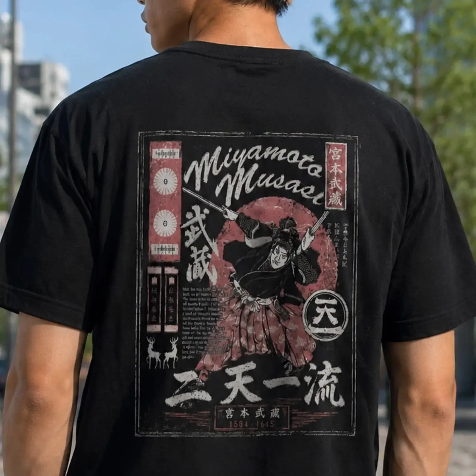Miyamoto Musashi Dual Sword Kenjutsu Samurai T Shirt vintage Washed Stretched Comfortable Top For Everyday Wear Stylish Soft