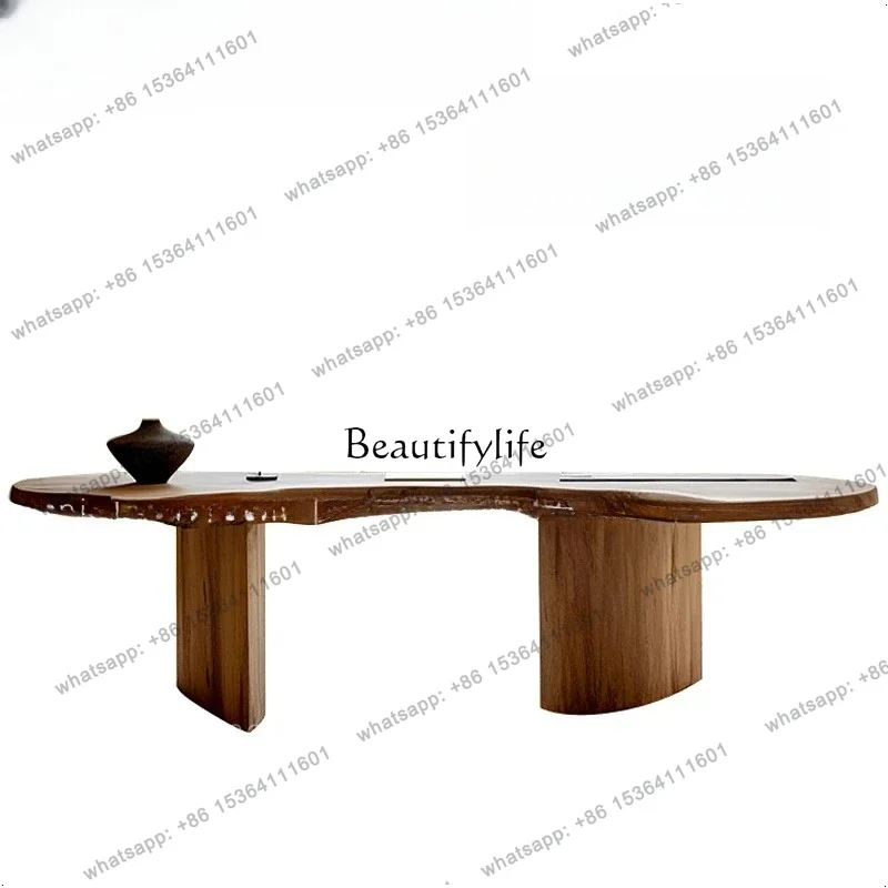 HJ Medieval style solid wood desk 2 meters desk Italian minimalist computer table and chair combination high-end light luxury