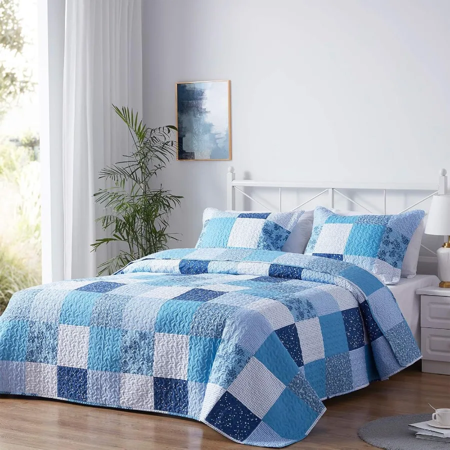 패치워크 퀼트 퀸 사이즈 부드럽고 튼튼한 누빔 침대보 가벼운 여름용 양면 레트로 침대 커버 담요 풀/퀸 사이즈