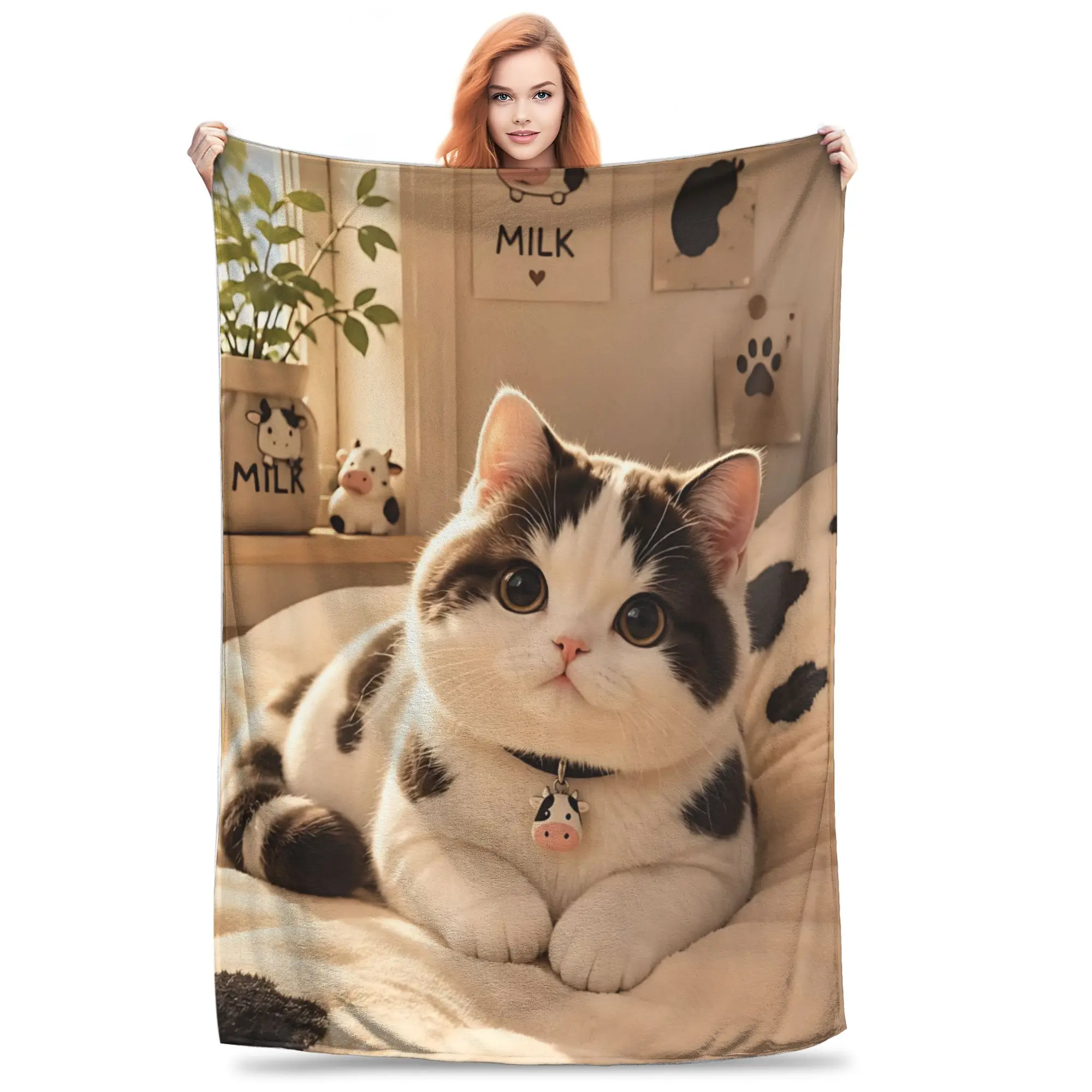 1PC Home British Shorthair Cat Blanket Throw Blanket  Novelty Warm Blanket All Season Gift for Happy Halloween Give Thanks