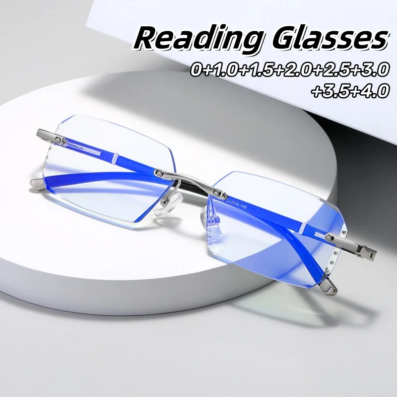 

Business Advanced Frameless Reading Glasses Ultra Light Elegant Blue Light Blocking Unisex Eyeglasses Eye Protection 0 To +4.0