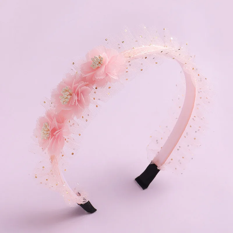여아용 핑크 진주 꽃 머리띠, 귀여운 공주 미끄럼 방지 머리띠, 한국 달콤한 어린이 머리띠, 아기 헤어 액세서리