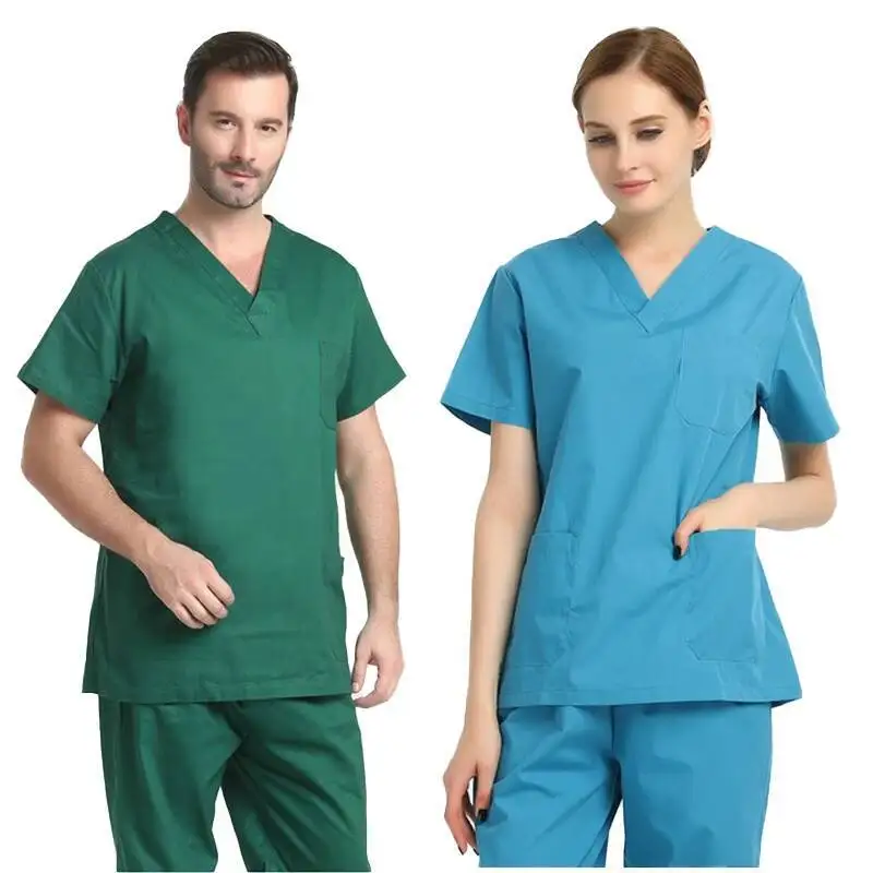 Katoenen scrubs Uniformen Dames en overalls Gorros Clinicos De Mujer Laboratoriumjas Heren Medische kleding