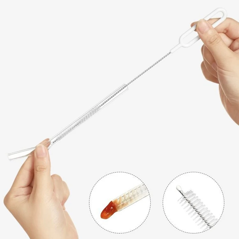 304 Stainless Steel Handle Nylon Hair Straw Cleaning Brush Reusable Bendable Straw Brush Simple Soft Bristle Bottle Cleaner