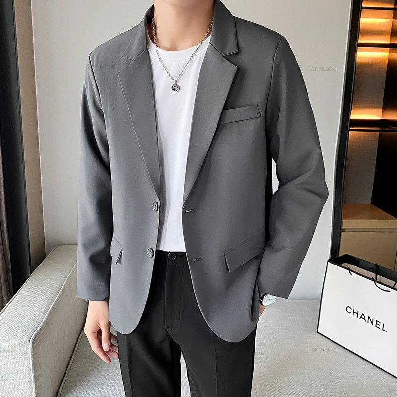 Men\'s Casual Blazer Jacket Classic Fashion Korean Loose Drape Business Formal Dress Jacket Spring Man Clothes Black Gray Khaki