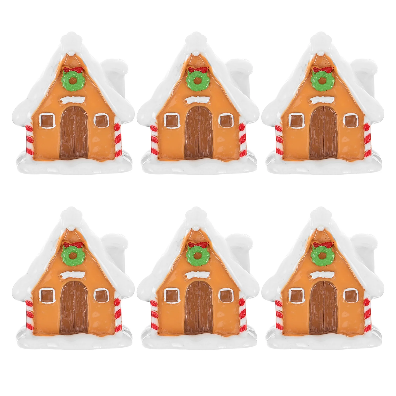

6 pcs Christmas Moss Micro Landscape: Mini Gingerbread House Ornament Resin Village Cottage For Xmas Party Supplies Holiday