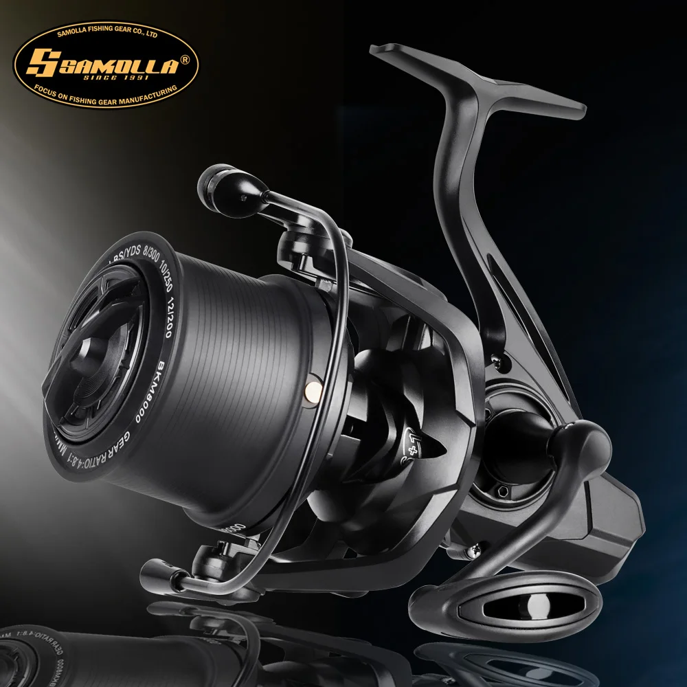 Carrete de Pesca Giratorio SAMOLLA Long Shot Serie 800-14000, Carretes de Pesca de Surf, Eje para Señuelos, Arrastre Máximo de 25 kg, Carrete Grande para Pesca en Agua Salada