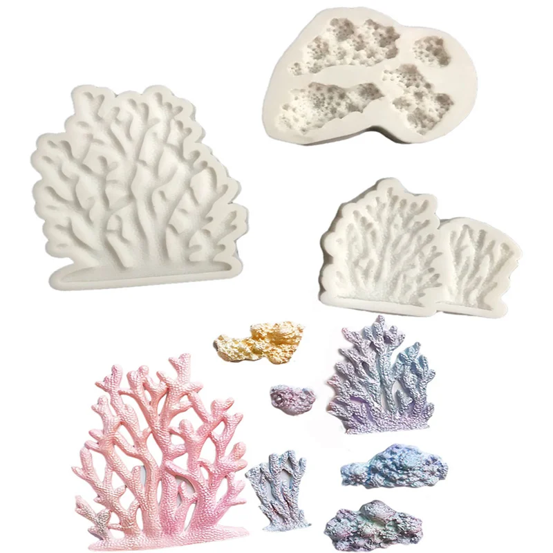 Marine Series Shell Seaweed Coral Shape Silicone Mold Fondant Gumpaste Mould Sugarcraft Chocolate Clay Molds Baking Tools