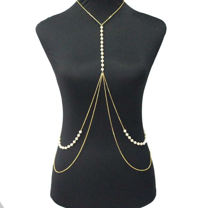 Fashion Pearl Multi-layer Body Chain Waist Chain Sexy Bikini Accessory For Women Jewelry Korean Simple Chest chain New 2023